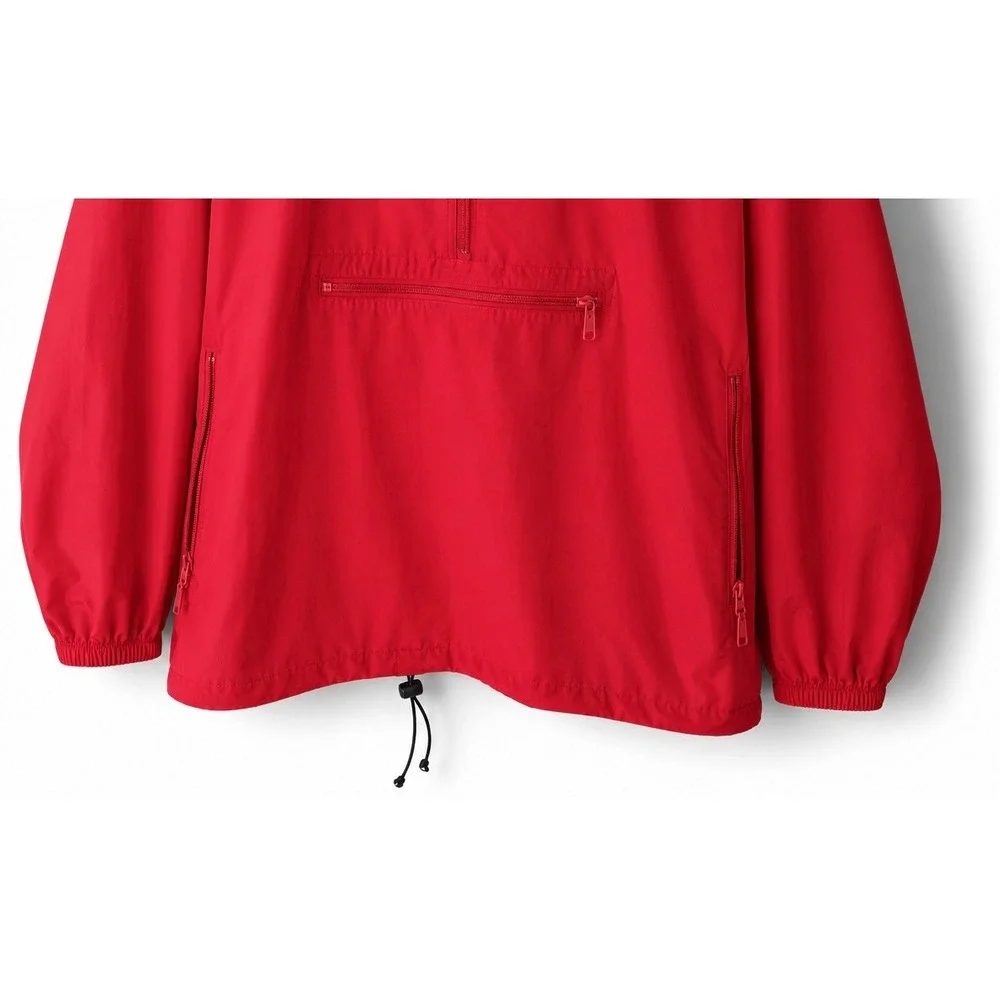 Lands' End Men's Red Hooded Anorak Windbreaker Jacket Large Pullover Packable